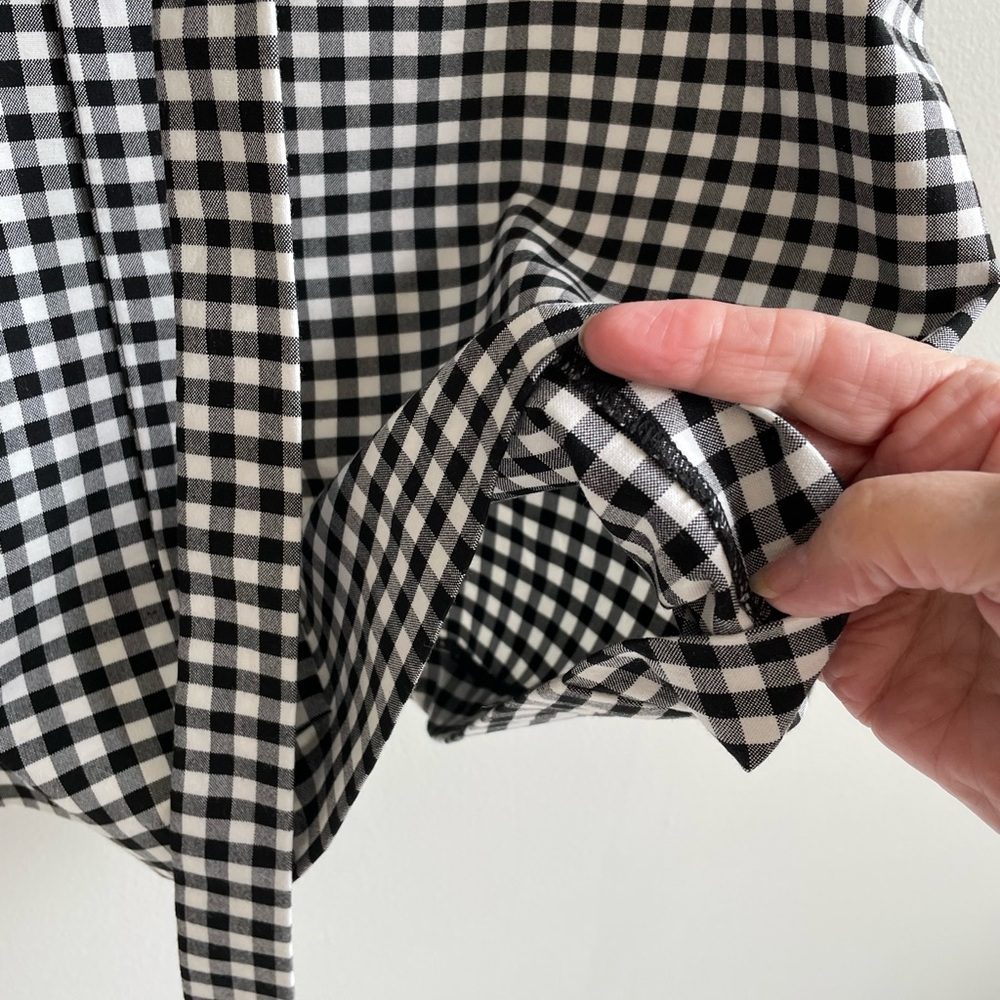 CYNTHIA ROWLEY BLACK WHITE GINGHAM PAPER BAG SKIRT TIE BELT POCKETS PLAID - Picture 6 of 10